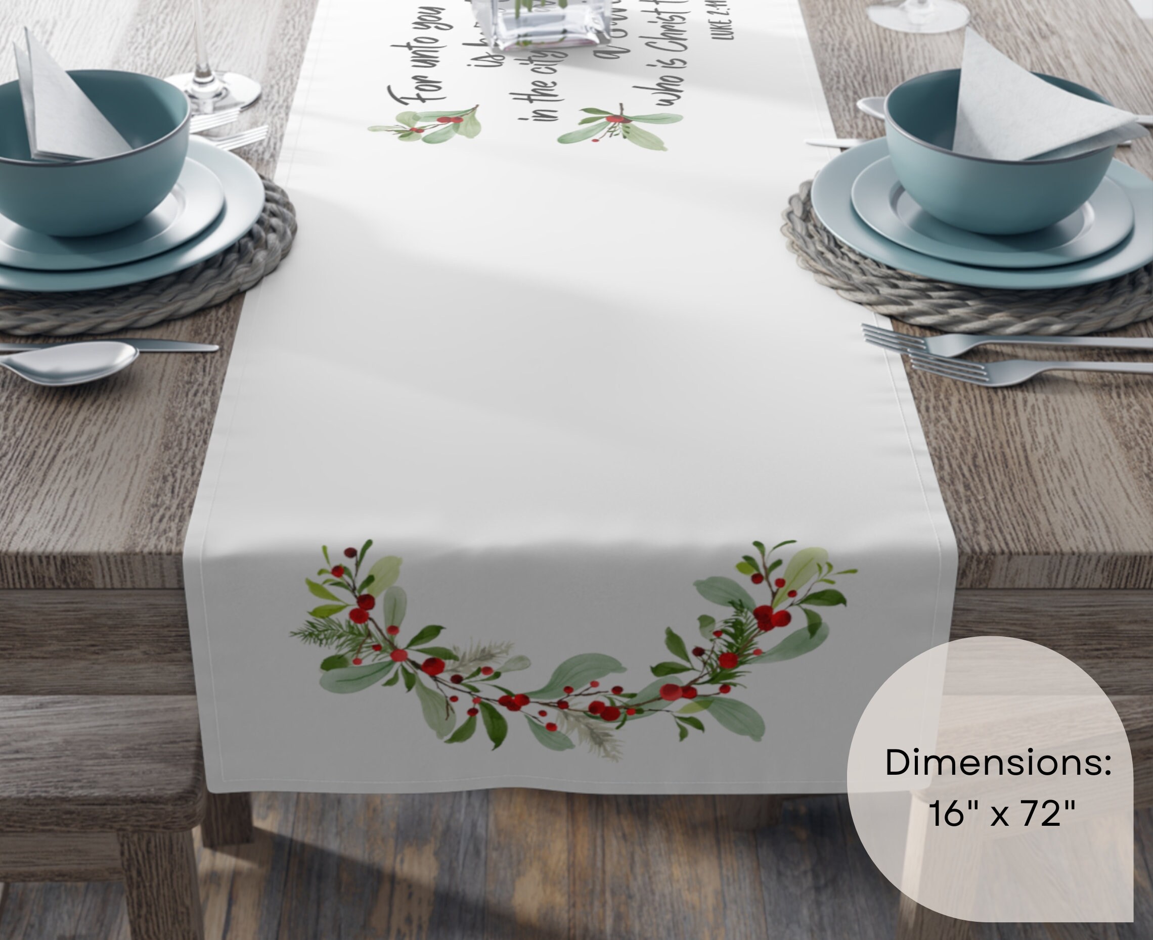 Christmas Table Runner Decor Holiday Table Decor Bible Verse Luke 211
