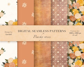 Peachy Roses herfst esthetiek naadloze patronen - Scrapbook Papers - naadloze patronen - digitale achtergrond - aquarel papier Set -