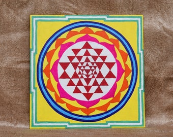 Sri yantra,original painting,canvas board,wall decor,home decor,sri chakra