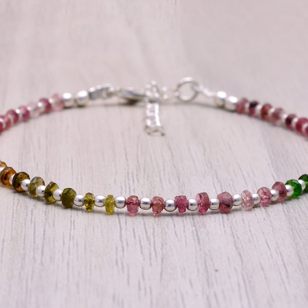 Watermelon Tourmaline Bracelet, Sterling Silver Gold Filled Beads, Watermelon Tourmaline Jewelry, Shaded, Ombre, October Birthstone