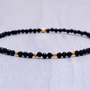 Dainty Black Tourmaline Stretch Bracelet Ultra Delicate Faceted Beaded Gemstone Jewelry Gemstone Bracelet Skinny Stacking Bracelet for Women