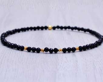 Dainty Black Tourmaline Bracelet, Faceted Gemstone, Gold Filled Sterling Silver