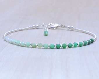 Genuine Green Chrysoprase Beaded bracelet 2.5mm Faceted Round Gemstone bracelet Birthstone bracelet Chrysoprase Jewelry, Layering Minimalist