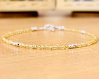 Delicate Citrine Bracelet, Natural Citrine Stone Bracelet, Healing Crystal Dainty Bracelet, Spiritual Protection November Birthstone Gift