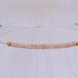 Peach Moonstone Bracelet: Dainty Beaded Crystal, Waterproof Surfer Style