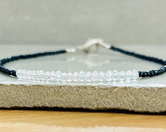 Pulsera de piedra lunar y turmalina negra - Pulsera de yoga con cuentas de piedras preciosas
