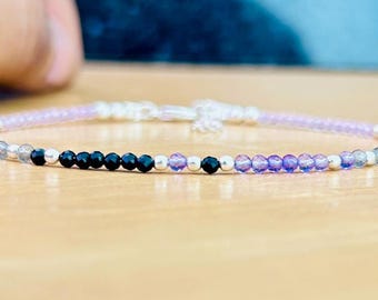 Fluorite Hematite Amethyst Beaded Bracelet, Healing Crystal Jewelry