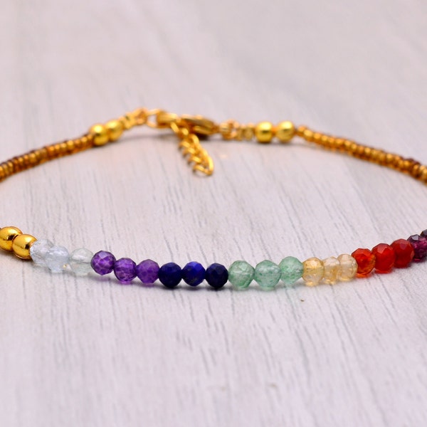 Dainty 7 chakra bracelet / Rainbow gemstone stack bracelet / multi gemstone bracelet / birthstone / Gift for her Mother's day gift