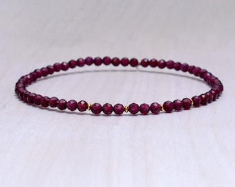 Dainty Faceted Garnet Bracelet: Natural Red January Birthstone