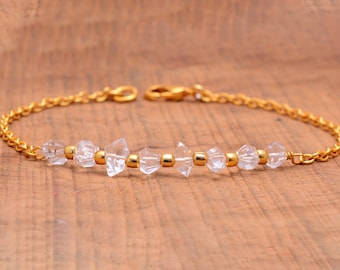 Herkimer Diamond Bracelet, Silver or Gold Beads, Dainty Crystal Bracelet, Delicate Quartz Jewelry, April Birthstone, Healing bracelet
