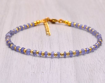 AAA Tanzanite Bracelet, Gold Filled Beads, Gemstone Jewelry