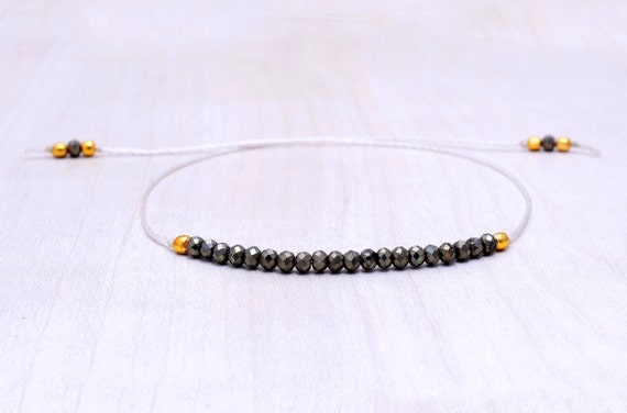 AAA Pyrite bracelet for men, pyrite bracelet for women, adjustable cord pyrite bracelet, abundance bracelet, protection chakra bracelet