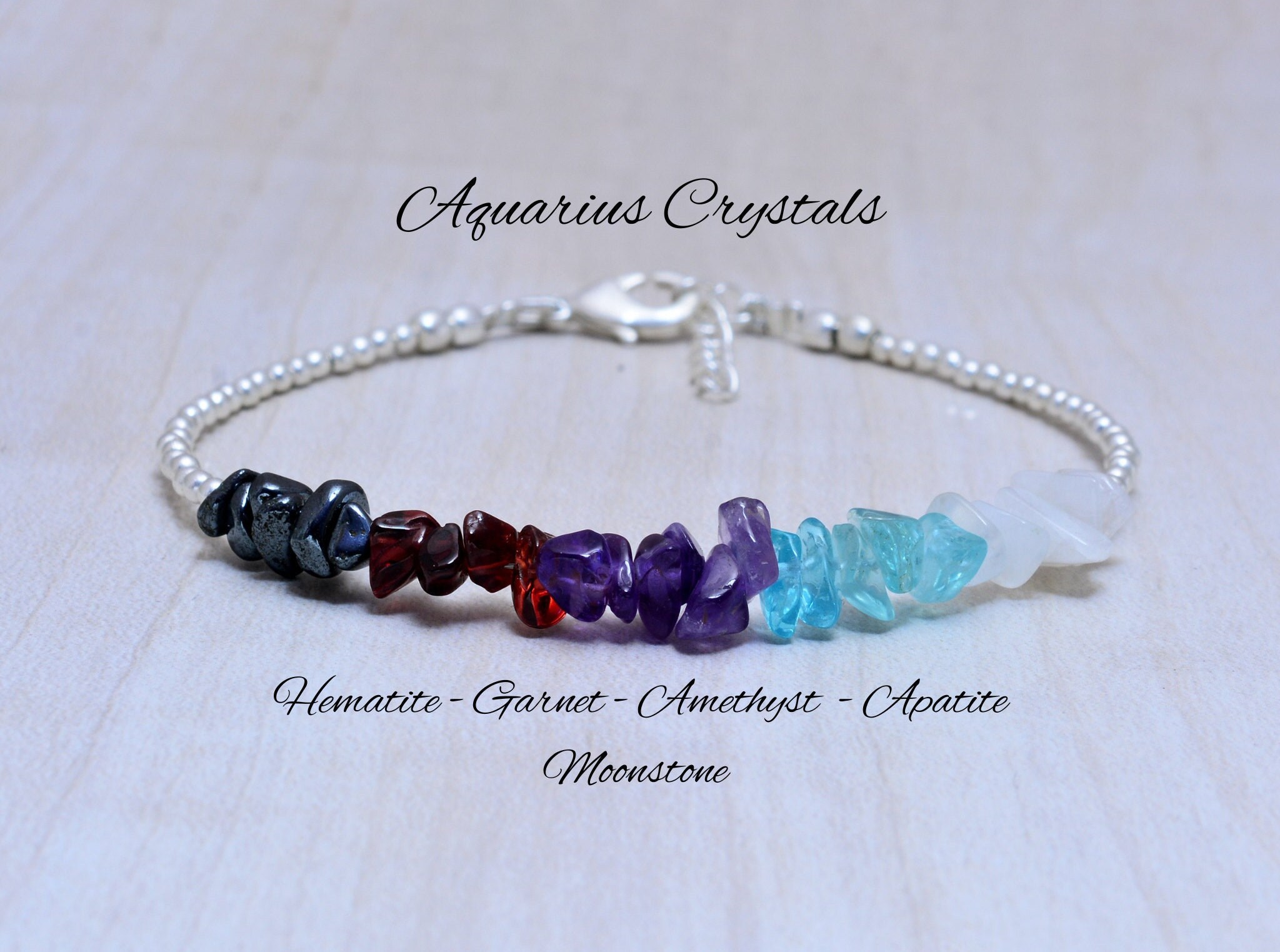 Aquarius Crystal Bracelet, Zodiac Birthstone Beaded Adjustable Stacking  Bracelet, Crystal Set February Birthday Gift Under 30, BFF