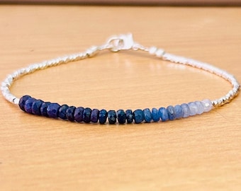 Sapphire Bead Bracelet: Delicate Blue Gemstone, Adjustable Crystal Gift