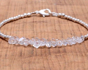 Clear Herkimer Diamond Bracelet, Silver or Gold Beads, Crystal Bracelet, Delicate Quartz Jewelry, April Birthstone, Special Gift for Her