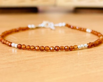 Hessonite Garnet Minimalist Bracelet, Delicate Natural Garnet Stone Healing Crystal Dainty Bracelet, January Birthstone Yoga Gift