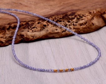 AAA Tanzanite Beaded Necklace, Faceted Rondelle Gemstone, 2.5mm