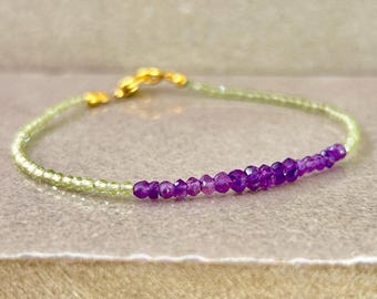 Handmade Peridot & Amethyst Gemstone Beaded Bracelet: Goldfilled or 925 Silver