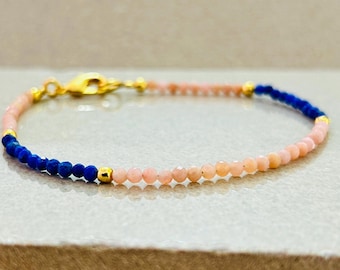Lapis Lazuli Moonstone Bracelet: Dainty Crystal Stacking Gift