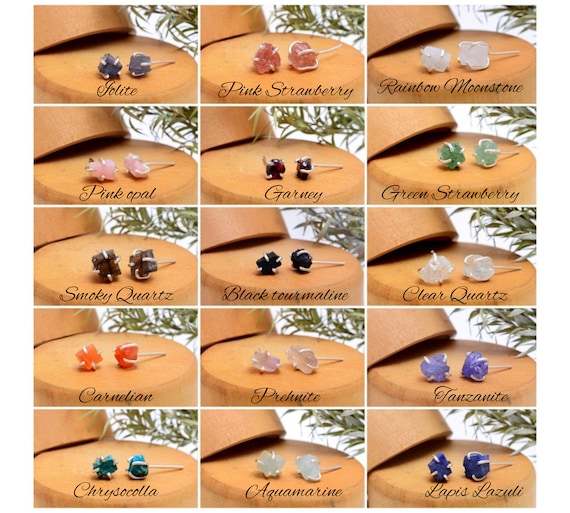 Raw Black Tourmaline Stud Earrings - Sterling silver - Healing Crystals and stones - Black Tourmaline earrings - Black Tourmaline jewelry