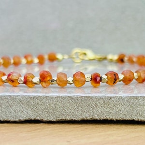 4MM Delicate Carnelian Minimalist Bracelet -Natural Carnelian Stone Dainty Bracelet- Carnelian Crystal January Birthstone Gift Sacral Chakra