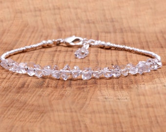 Herkimer Diamond Bracelet, Silver or Gold Beads, Dainty Crystal Bracelet, Delicate Quartz Jewelry, April Birthstone, zodiac bracelet