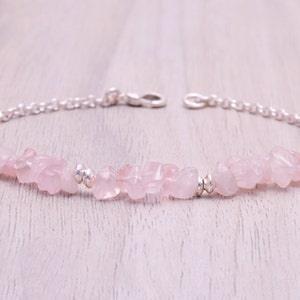 Rough Rose Quartz Bracelet, Dainty Rose Quartz Anklet, Genuine Rose Quartz Protection jewelry, pink crystal gemstone ankle bracelet AAA++