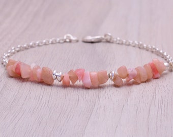 Raw Pink Opal Bracelet: October Birthstone Jewelry