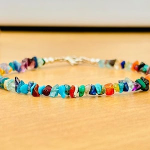 Raw Gemstone Chip Bracelet: Aquamarine, Citrine & Ruby, Sterling Silver