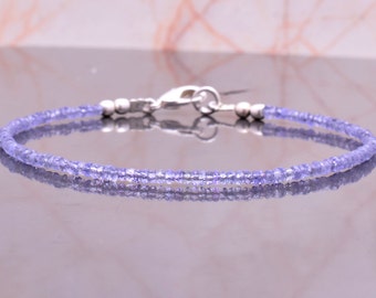 Tanzanite Bracelet, Sterling Silver Bracelet, December Birthstone, Beaded Bracelet, Genuine Crystal Bracelet, Gift Under 50, Mother's Day