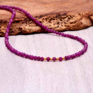 Delicate Ruby Beaded Necklace in Sterling Silver, Gold or Rose Gold Filled, Custom Length, Dainty Gemstone Choker or Long Layering Necklace
