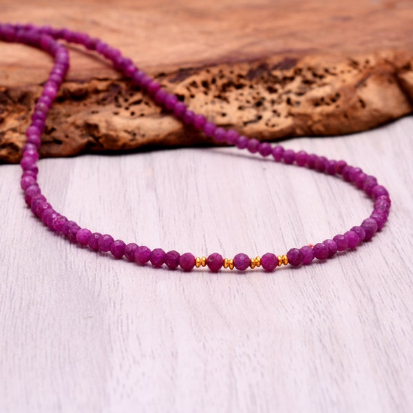 Delicate Ruby Beaded Necklace in Sterling Silver, Gold or Rose Gold Filled, Custom Length, Dainty Gemstone Choker or Long Layering Necklace