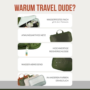 TRAVEL DUDE Packwürfel Set in Wald Grün mit Kompression aus recycelten Plastikflaschen Leichte Packing Cubes Packtaschen Set Bild 6