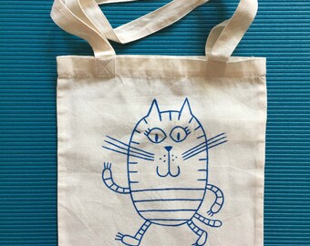 Aubin cat tote bag - small model (B5) - Indigo blue