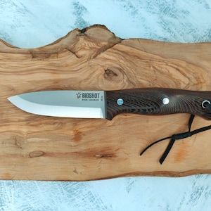 Handmade Bushcraft Knife: N690 Steel, Wenge Handle, Leather Sheath
