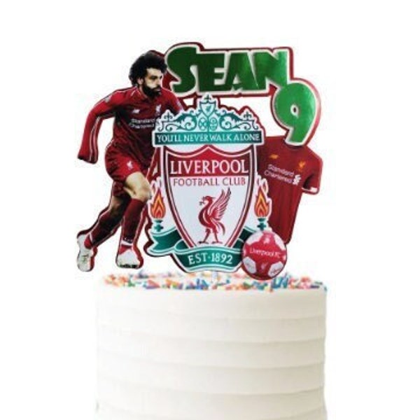 Décoration de gâteau personnalisée Liverpool Football | Mohamed Salah, champion de l'équipe de Liverpool | Décoration de gâteau personnalisée Liverpool | Décoration de fête d'anniversaire