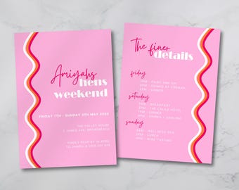 Pink Wavy Hens Party Invitation Template (Digital Download)