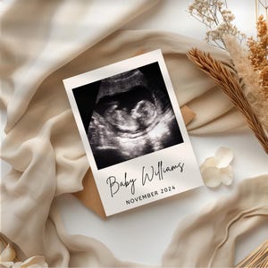 Minimalistische Schwangerschaftsankündigung Digital, neutrale Babymitteilung, druckbare Babymitteilung Polaroid, Social-Media-Ankündigung bearbeiten