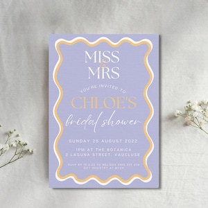 Bridal Shower Invitation Template, Printable Digital Download, Orange White Bridal Shower Invitations, Wavy, Instant Download