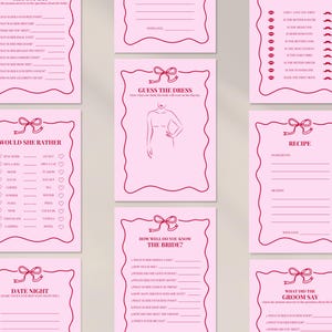 Wavy Border Template Bridal Shower Games, Hens Party Games, Red & Pink Bow Border, Canva Digital Instant Download Printable, Games Bundle