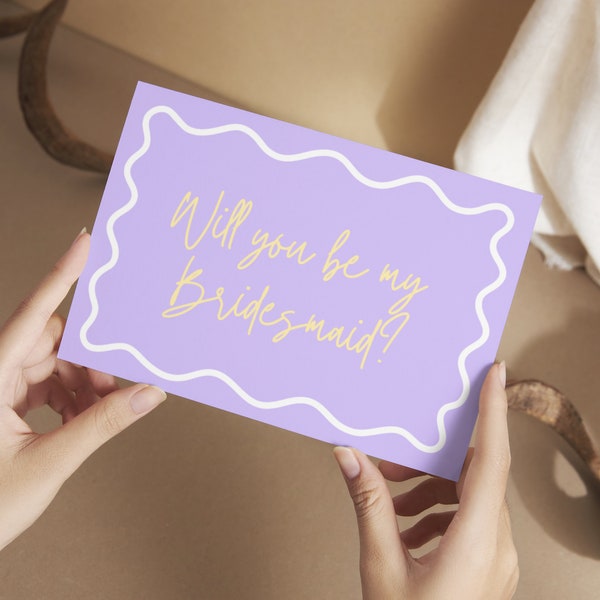 Bridesmaid Proposal Template, Printable Digital Download, Yellow White Purple, Proposal Card, Wavy, Instant Download