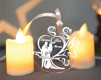 Personalized Acrylic Engagement Ornament: Custom Wedding Keepsake