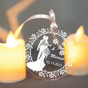 Personalized Acrylic Engagement Ornament: Custom Wedding Keepsake