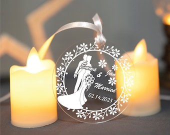 Personalized Acrylic Engagement Ornament: Custom Wedding Keepsake