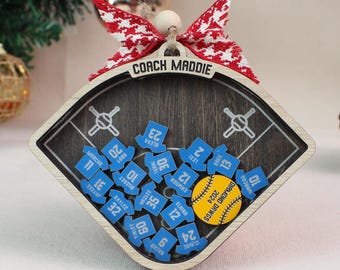 Personalized Baseball Softball Shaker Ornament, Custom Team Gift, End of Year Coach Ornament, Softball Senior Keepsake, Baseball Xmas Decor