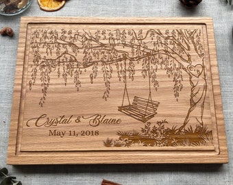 9th Anniversary Willow Tree with Swing, Personalized Cutting Board for Her, Gift for Engagement, Wedding, Anniversary, Housewarming Gift