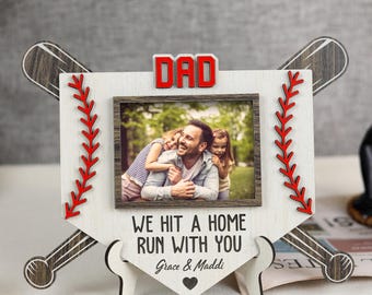 Personalized Baseball Home Picture Frame, Baseball Home Plate Photo Display, Baseball Photo Frame Gift for Dad Mom, Gift for Baseball Lovers