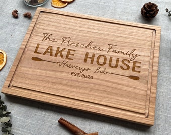 Custom Lake House Cutting Board, Engraved Cutting Board Family Lake House Gift, Charcuterie Board, Cheese Board, Serving Board, Closing gift