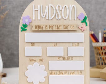 Personalized First Day of School Sign, Engraved School Sign, Back to School Photo Prop, Custom First & Last Day School Board Gift for Girls