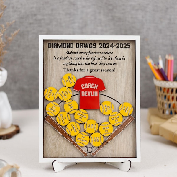 Plaque personnalisée de remerciement pour chaque saison d'entraîneur de softball, affichage du nom de l'entraîneur de softball, idée cadeau de récompense sportive gravée personnalisée pour entraîneur